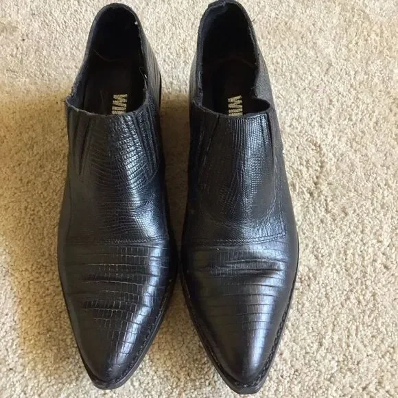 Vintage WILD Pair Booties Low Boots Black Brazil Womens Leather Pointed Toe - Picture 4 of 7